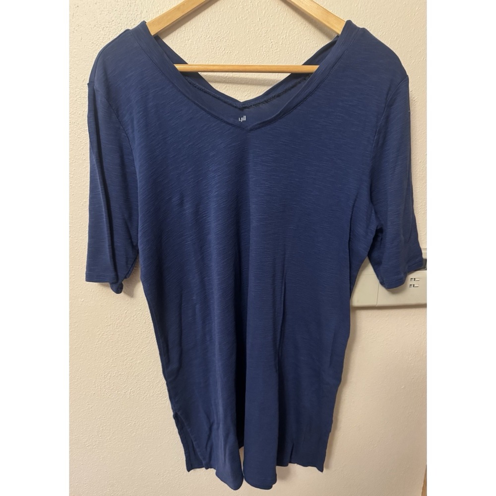 J. Jill Women's Blue Solid Knit V-Neck 3/4 Sleeve Tunic Top L Tall